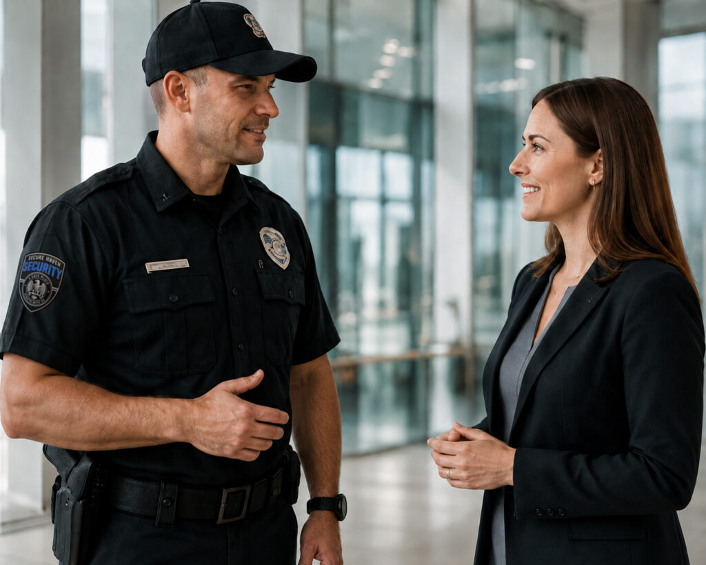 Secure Haven security guard talking